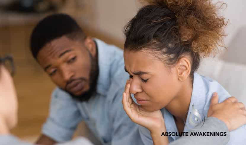codependent woman during therapy with her husband