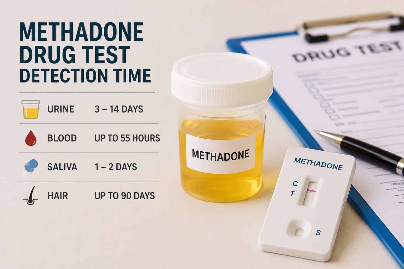 How Long Does Methadone Stay in Urine, Blood, and Saliva? 1 How Long Does Methadone Show Up in a Drug Test